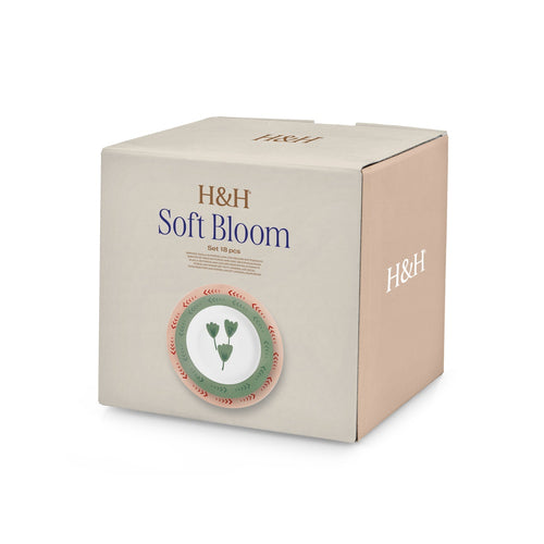 H&H Soft Bloom Tafelservice Aus Steinzeug - Set mit 18 Stück