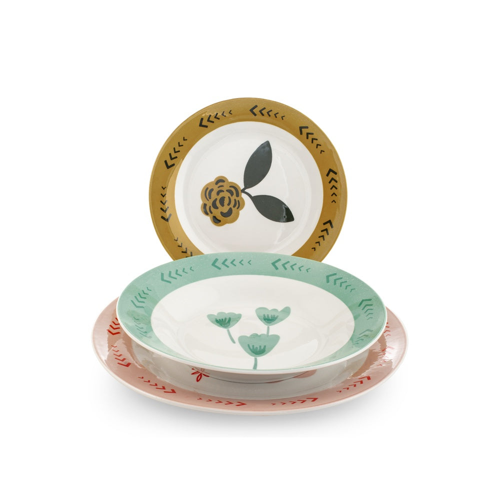 H&H Soft Bloom Service de Table En Grès - Set de 18 Pcs