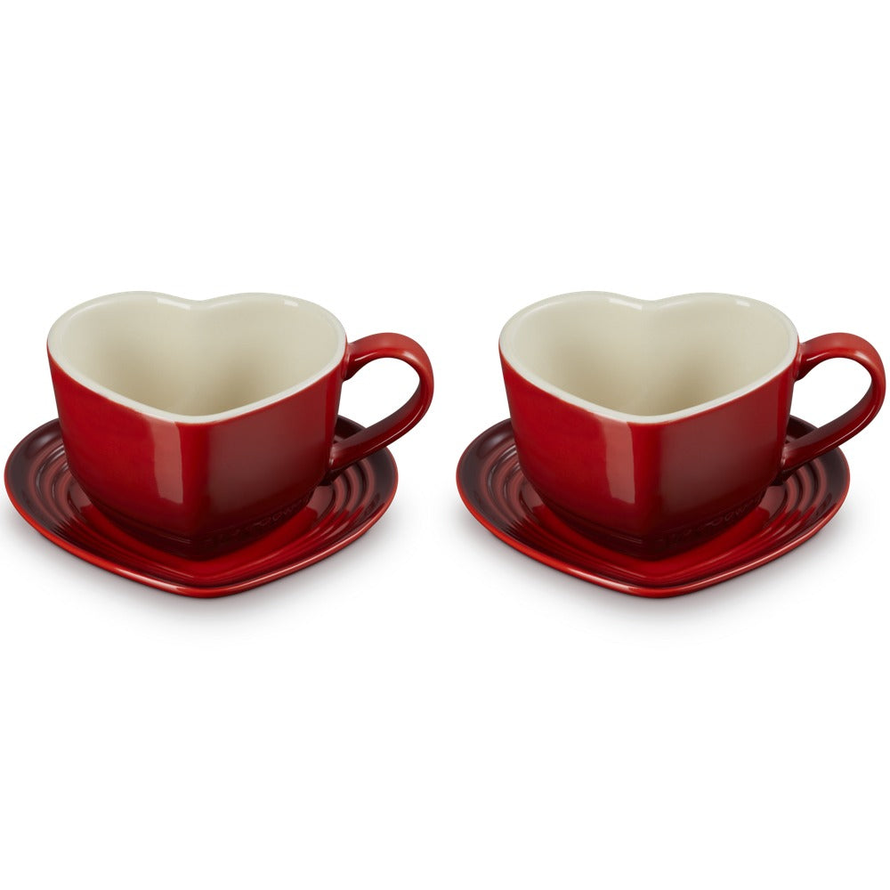 22 cl - Le Creuset Cuore Tasse Cappuccino Avec Soucoupe En Grès Émaillé Set 2 Pz