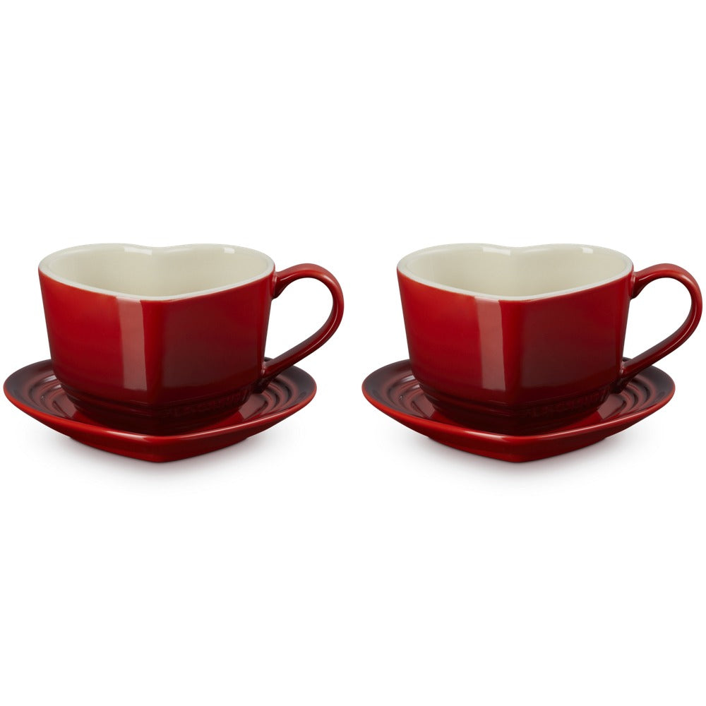 22 cl - Le Creuset Cuore Tasse Cappuccino Avec Soucoupe En Grès Émaillé Set 2 Pz