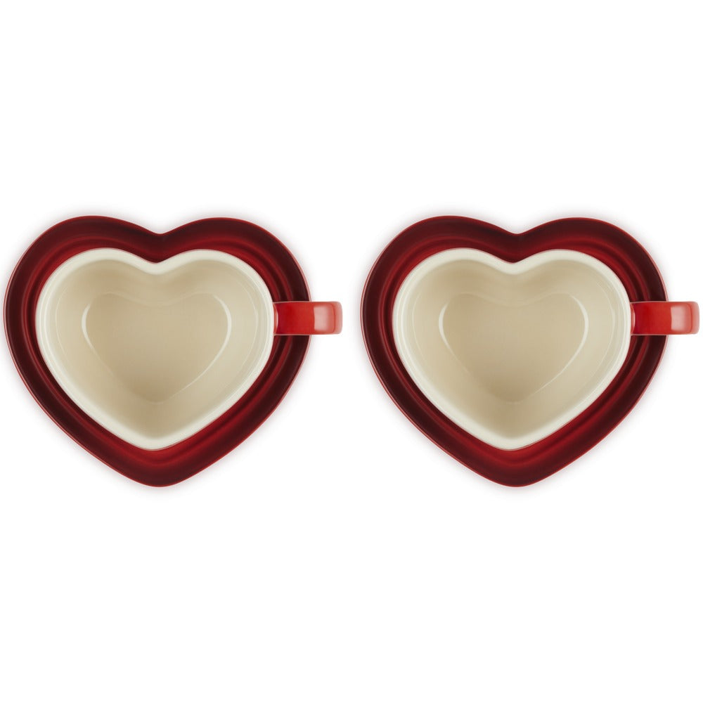 22 cl - Le Creuset Cuore Tasse Cappuccino Avec Soucoupe En Grès Émaillé Set 2 Pz