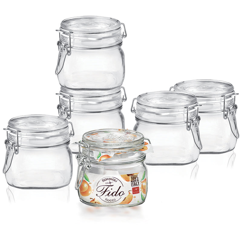 50 Cl Bormioli Rocco Fido Cylindrical Airtight Glass Jar - Set of 6 Pcs