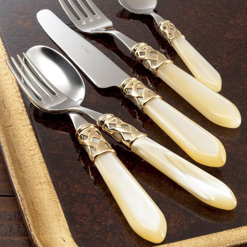 Bugatti Aladdin Service Couverts Bordure Dorée Acier Inoxydable Et Acrylique Set de 24 Pcs