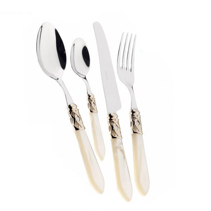 Bugatti Aladdin Service Couverts Bordure Dorée Acier Inoxydable Et Acrylique Set de 24 Pcs