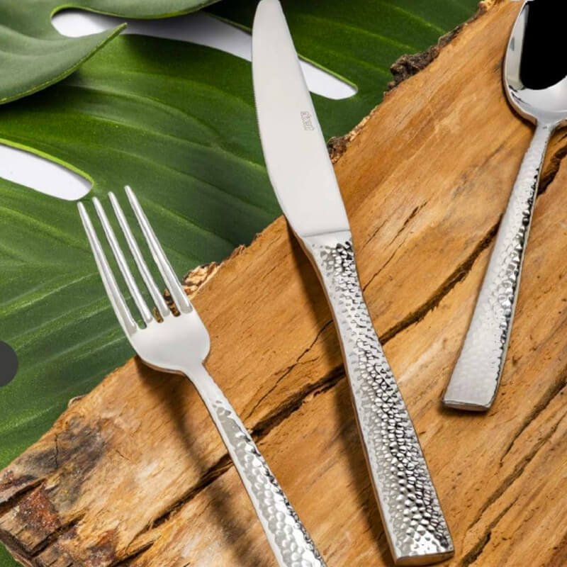 Abert Rinascimento Cuillère de table martelée en acier inox Set de 12 pz