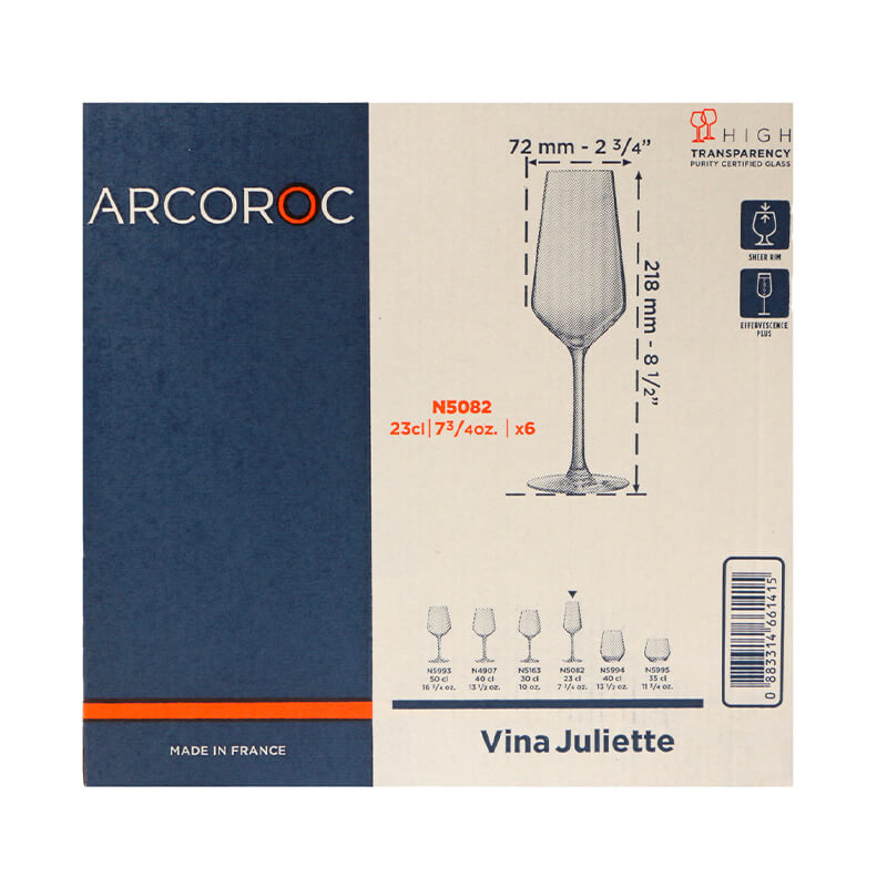 23 Cl Arcoroc Juliette Flûte En Verre Set de 6 Pièces