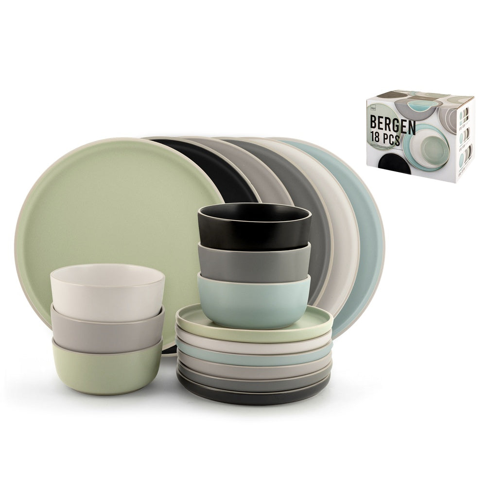 H&H Bergen service d'assiettes en grès - set 18 pièces