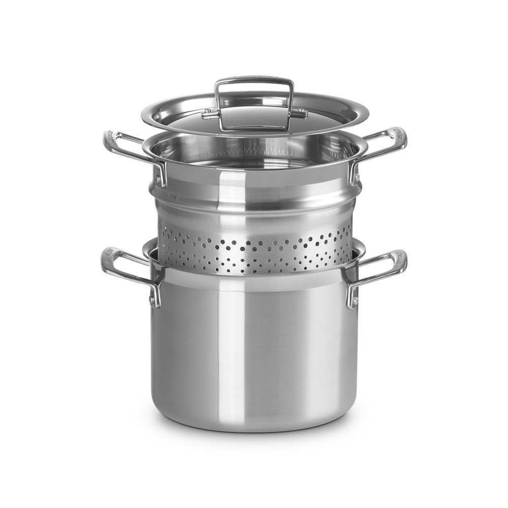 Le Creuset Acciaio Inox Pastaiola Casserole Haute avec Passoire en Acier Inoxydable 3-Ply