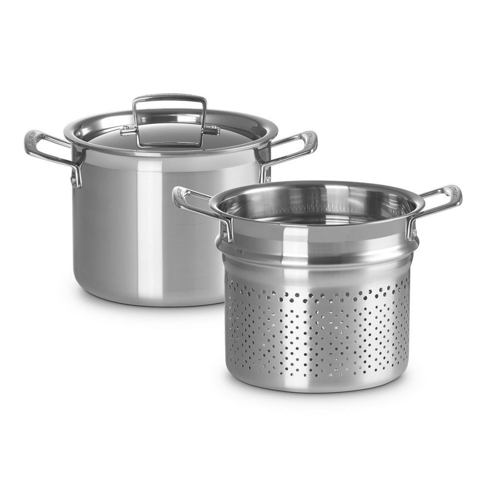 Le Creuset Acciaio Inox Pastaiola Casserole Haute avec Passoire en Acier Inoxydable 3-Ply