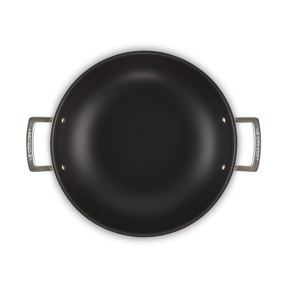 Le Creuset Acciaio Inox Wok Antiadherente en Acero Inoxidable con Tapa de Vidrio