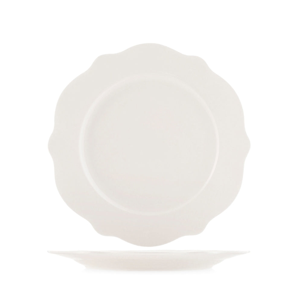 27 cm - H&H Blanc Scalloped Flat Plate In Porcelain Set 6 Pcs
