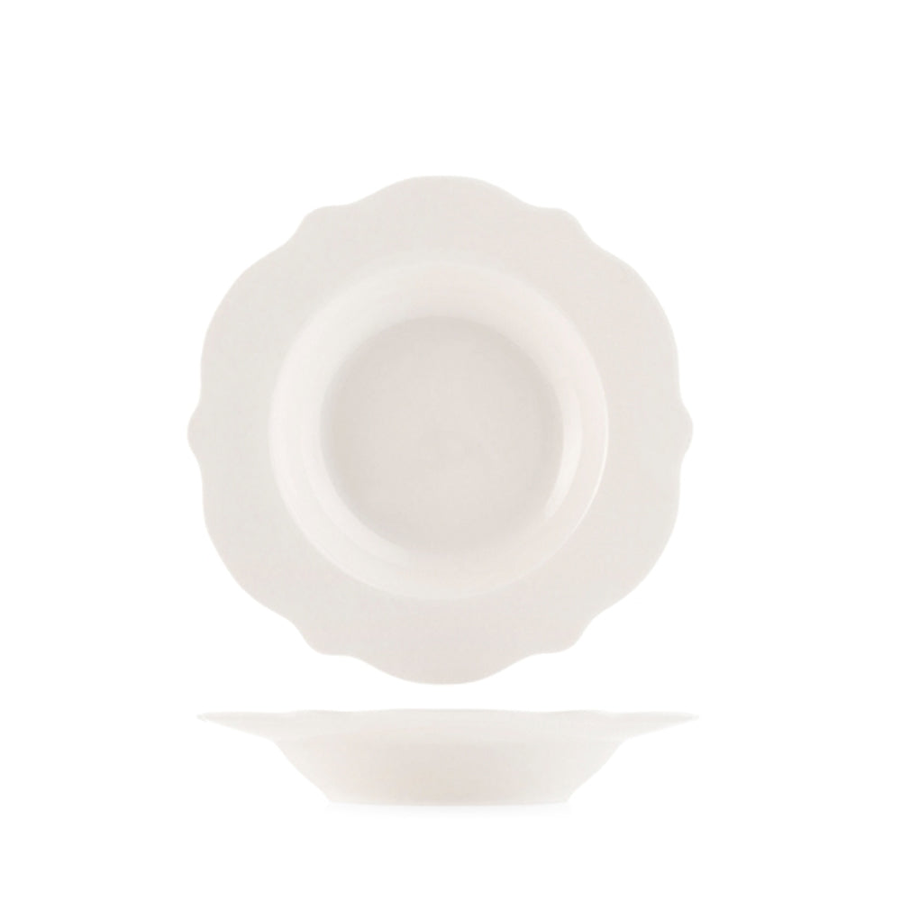 21,5 cm - H&H Blanc gewellter tiefer Porzellanteller Set 6 Stk