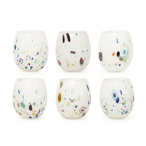 35 Cl Murano Wasserglas mit Punkten aus Glas - Set mit 6 Stück