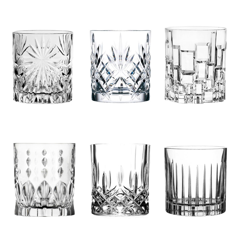 RCR Cristalleria Italiana Mosaic Vasos Agua Grabados Surtidos En Vidrio - Set de 6 piezas