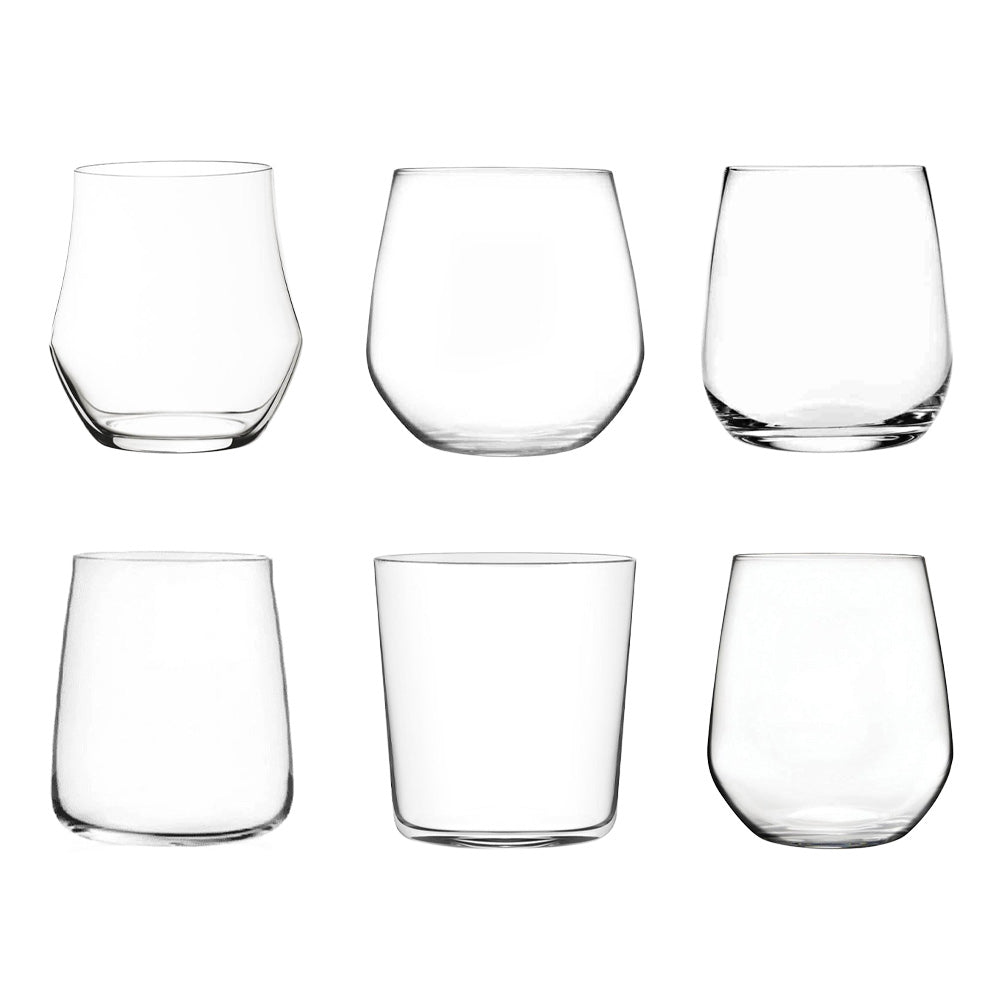 RCR Cristalleria Italiana Mosaic Assorted Smooth Water Glasses in Glass - Set of 6 pcs