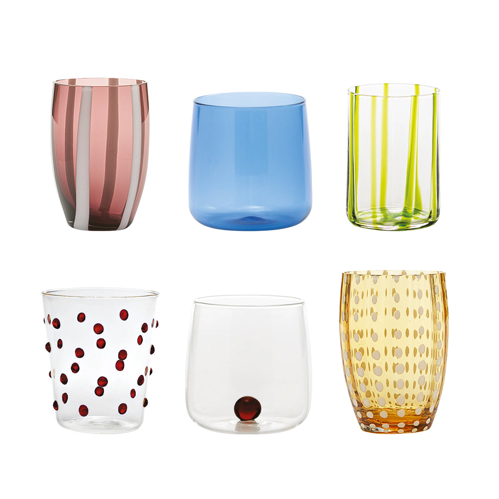 Zafferano Meltin Pot Sunset Garden Verres à eau lignes et couleurs assortis en verre - Set 6 pièces