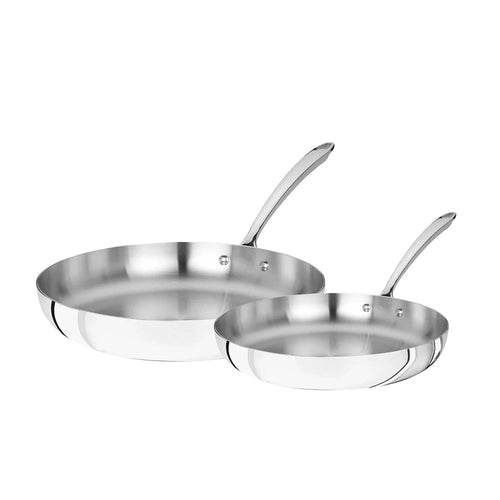 24-28 cm - Agnelli Alu-Inox 3-Ply Set de poêles Basse Induction avec Poignées 1907 Inox - Set 2 pièces