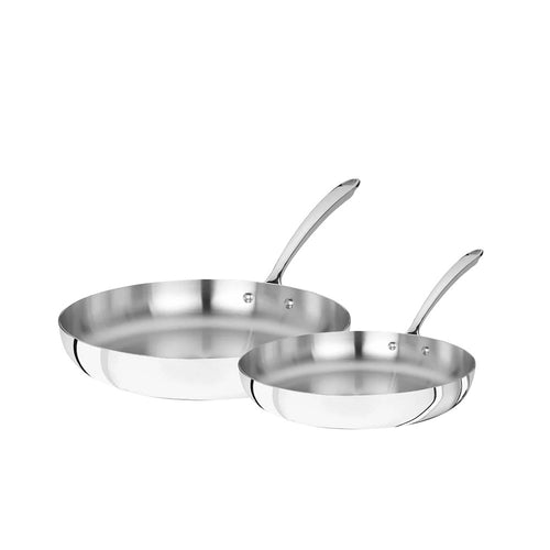 20-24 cm - Agnelli Alu-Inox 3-Ply Set de Poêles Basses Induction avec Poignées 1907 Inox - Set 2 Pcs