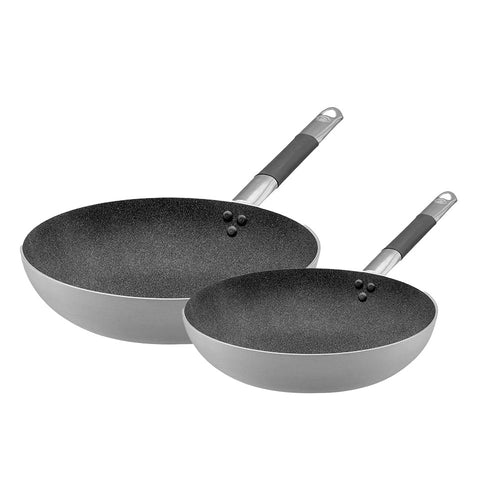 24-28 cm - Agnelli Sharkskin Set de poêles hautes évasées antiadhésives en aluminium avec poignées acier inoxydable Cool - Set 2 pièces