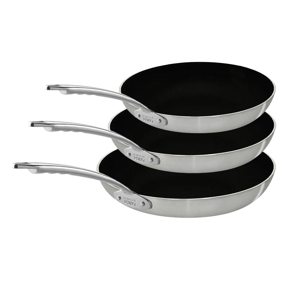 28-24-20 cm - Agnelli Induction Chef 2-Ply Set of 3 Shallow Frying Pans Tapered Non-Stick In Aluminum With Stainless Steel Handle - Set 3 pcs
