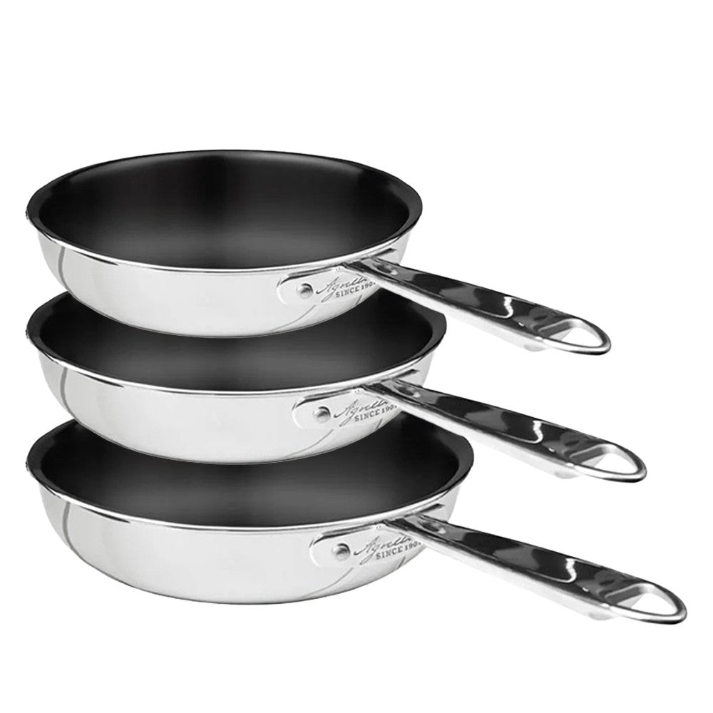 28-24-20 cm - Agnelli Alu-Inox Non-Stick Set van 3 hoge pannen Taps Toelopend Anti-aanbak In Aluminium met RVS Handvat - Set 3 stuks