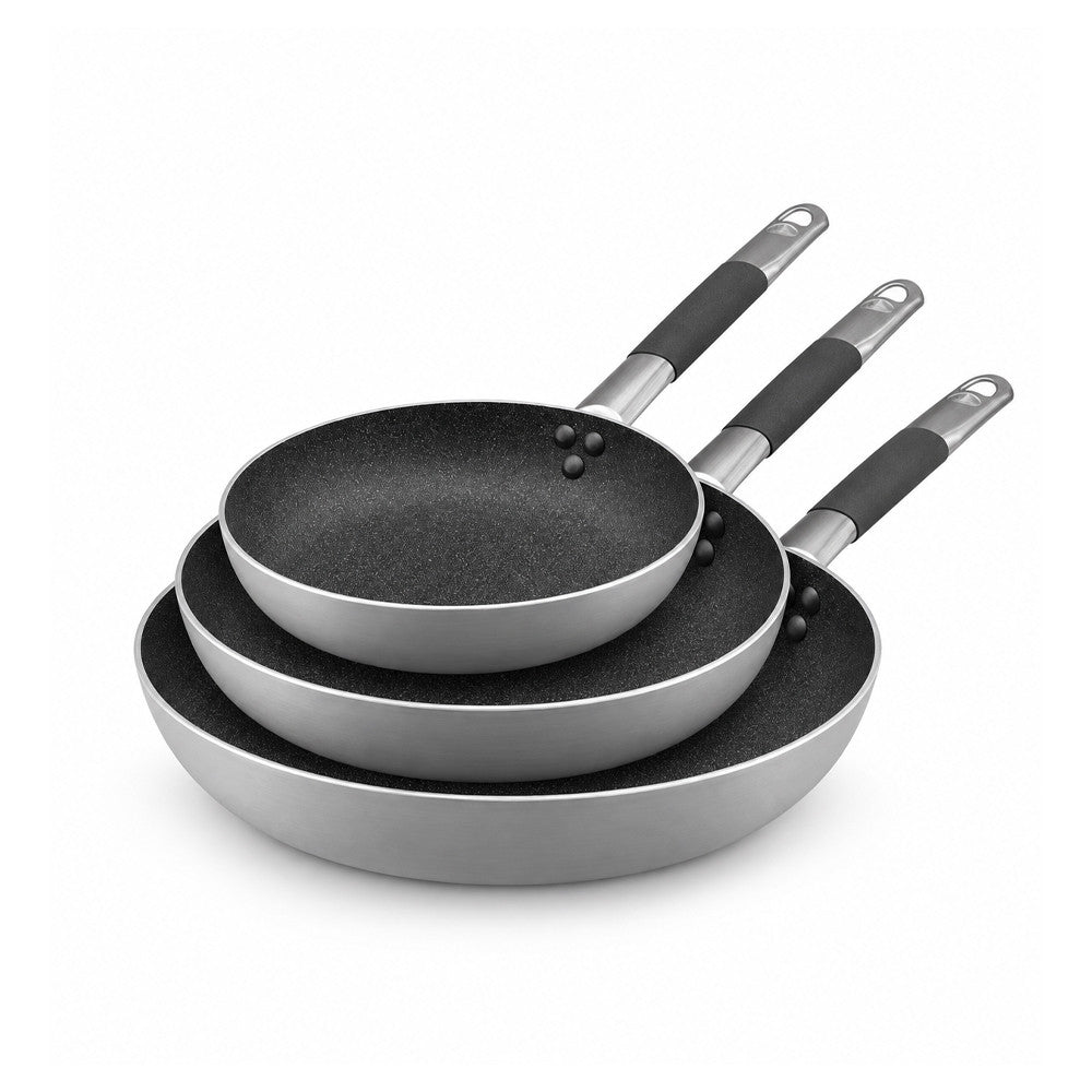 28-24-20 cm - Agnelli SharkSkin Set of 3 Shallow Frying Pans Tapered Non-Stick In Aluminum With Cool Inox Handle - Set 3 pcs
