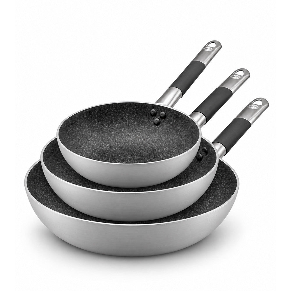 28-24-20 cm - Agnelli SharkSkin Set van 3 hoge pannen Taps Toelopend Anti-aanbak In Aluminium met Cool Inox Handvat - Set 3 stuks