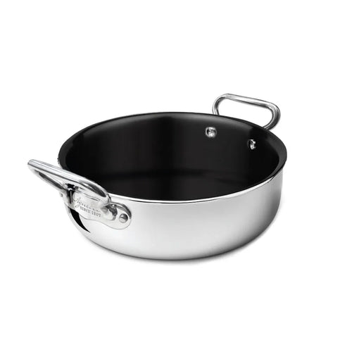 Agnelli Non-Stick Alu-Inox Flache Antihaft-Bratpfanne aus Aluminium mit Edelstahlgriffen