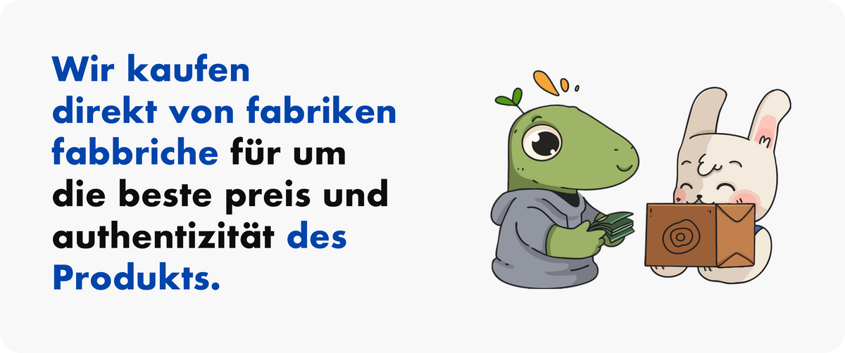 Illustrazione di un dinosauro verde con felpa grigia che paga con soldi un coniglio bianco che sorride tenendo una scatola marrone.