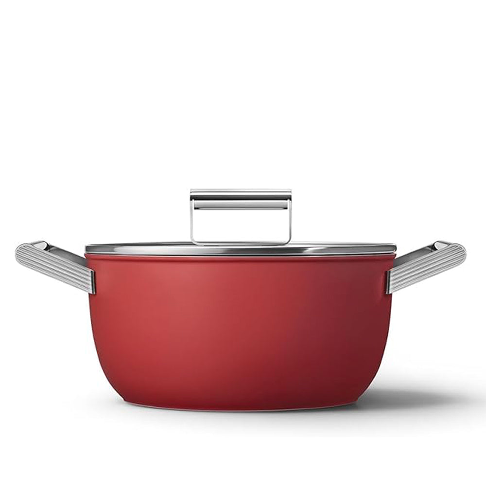 Smeg Cookware 50's Style tall non-stick casserole with lid in aluminum
