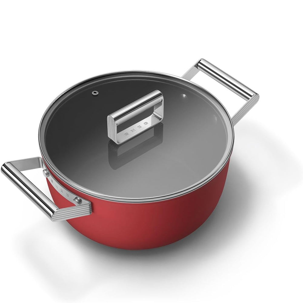 Smeg Cookware 50's Style hoge anti-aanbak braadpan met deksel in aluminium