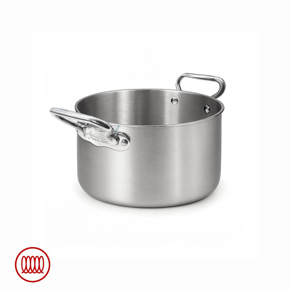 Agnelli Alu-Inox 3-ply Hoge Inductiepan Met Twee Handvatten In Geborsteld AluInox
