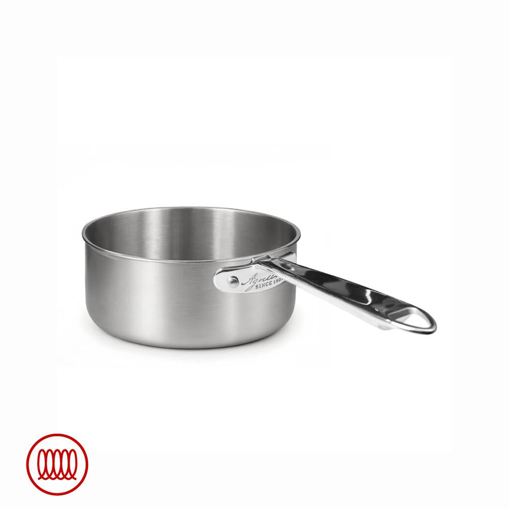 Agnelli Alu-Inox 3-ply Niedriger Induktions-Topf mit Rohrgriff in satiniertem AluInox