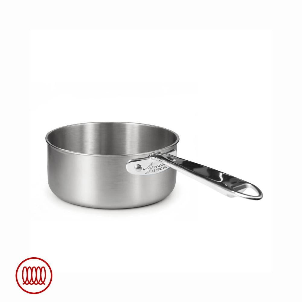 Agnelli Alu-Inox 3-ply Niedriger Induktions-Topf mit Rohrgriff in satiniertem AluInox