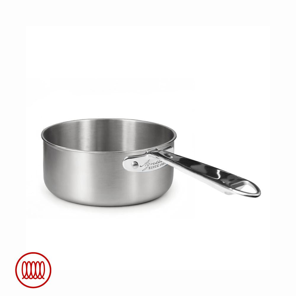Agnelli Alu-Inox 3-ply Niedriger Induktions-Topf mit Rohrgriff in satiniertem AluInox