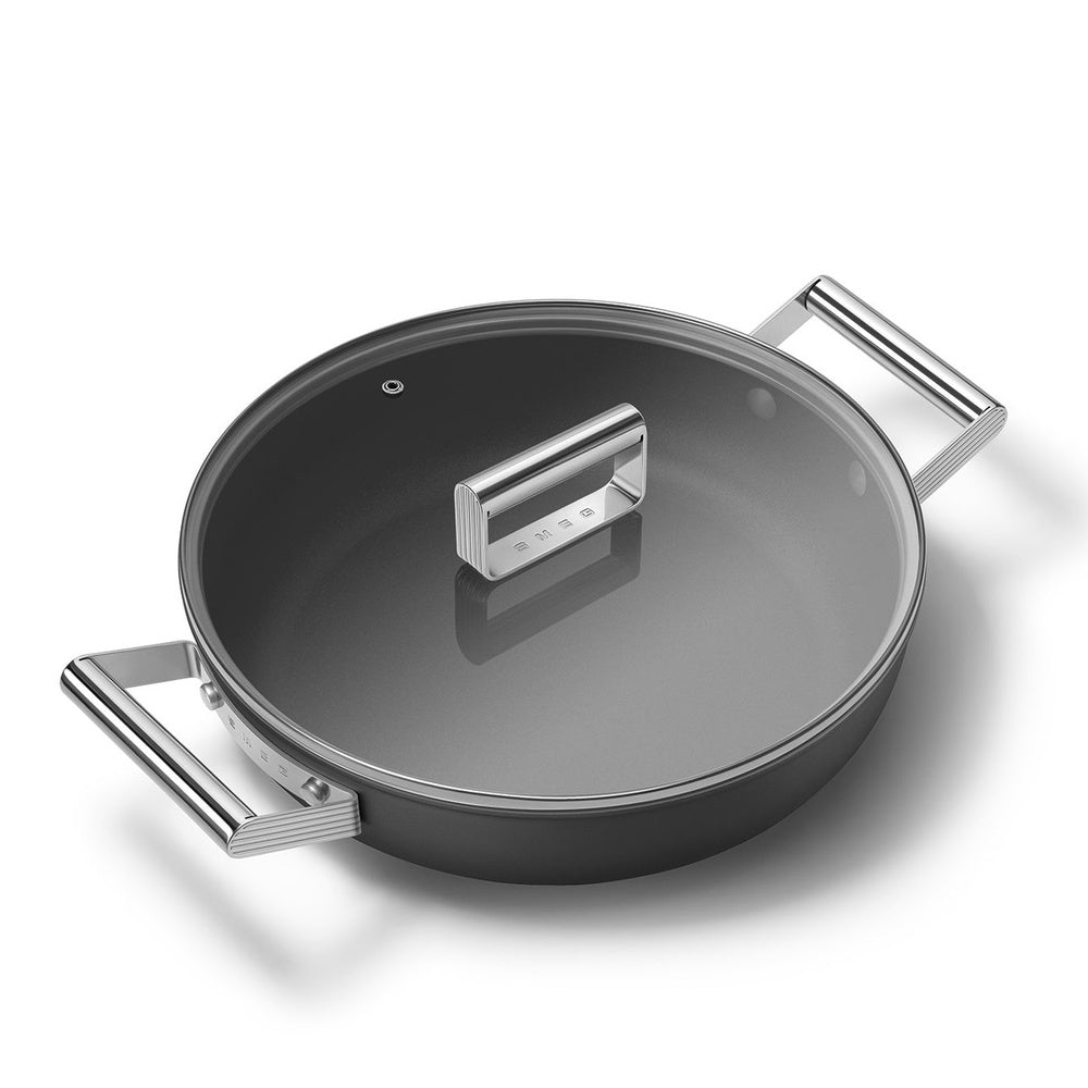28 cm - Smeg Cookware sauteuse basse antiadhésive céramique en aluminium avec couvercle