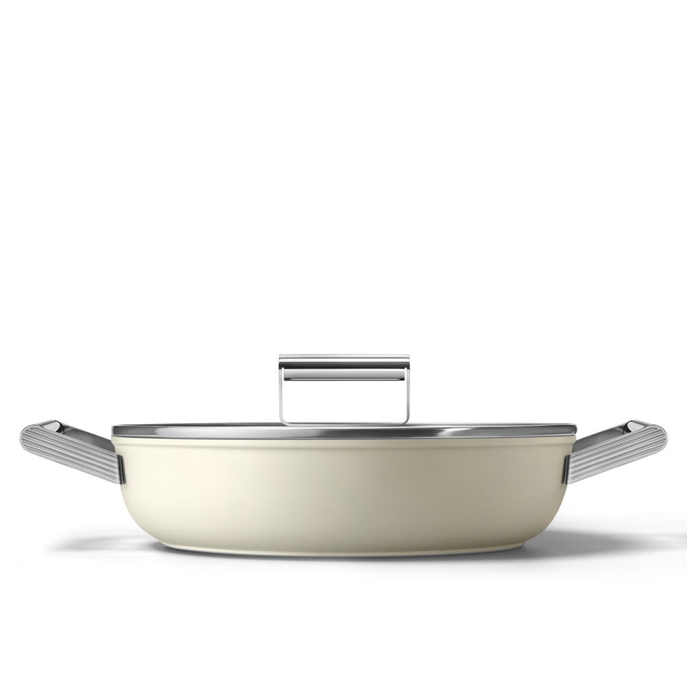 28 cm - Smeg Cookware sauteuse basse antiadhésive céramique en aluminium avec couvercle