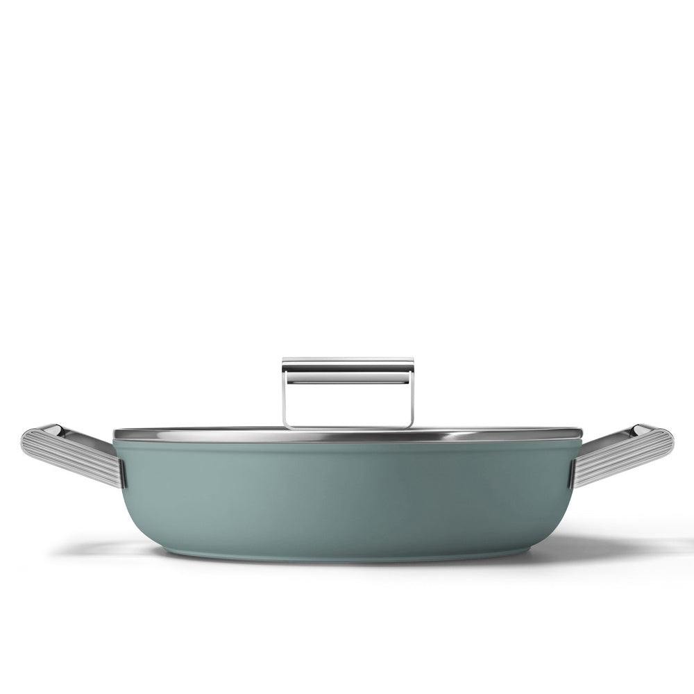 28 cm - Smeg Cookware sauteuse basse antiadhésive céramique en aluminium avec couvercle
