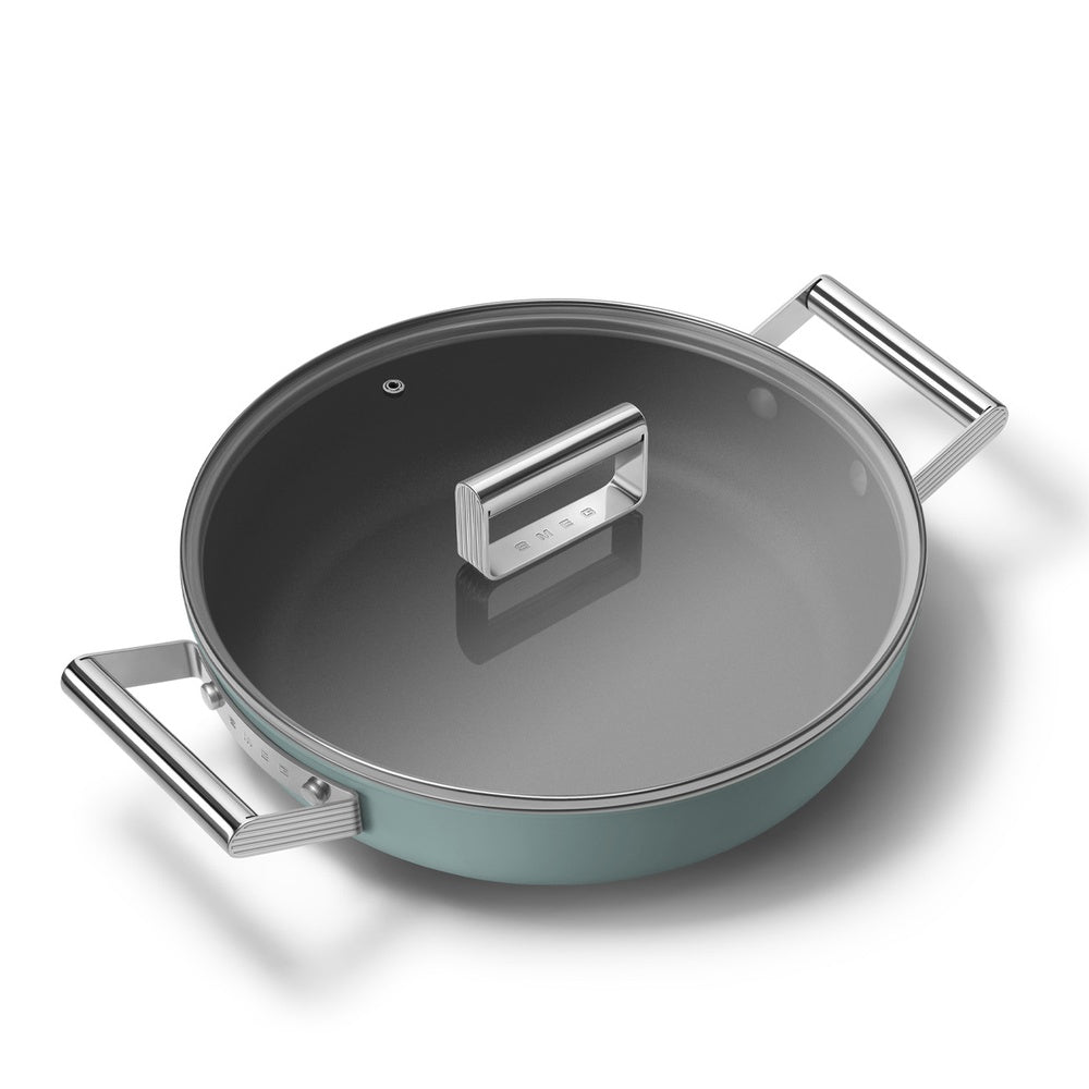 28 cm - Smeg Cookware sauteuse basse antiadhésive céramique en aluminium avec couvercle