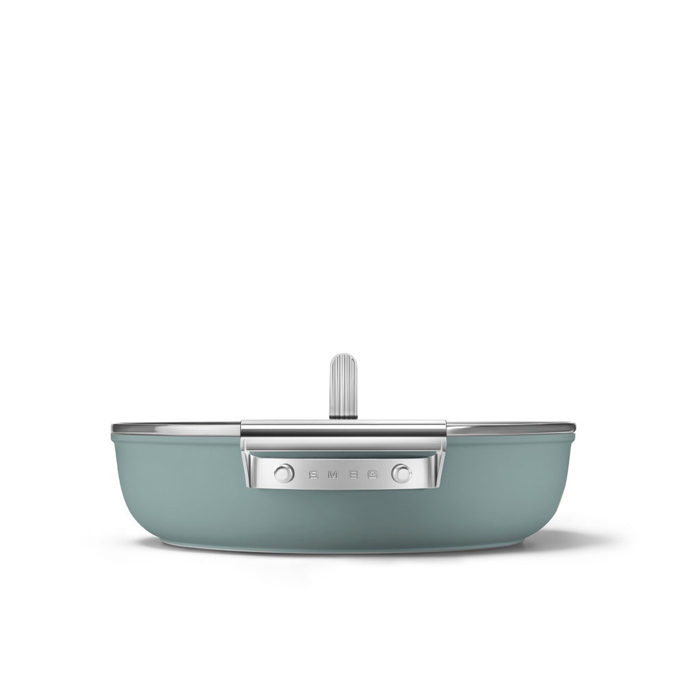 28 cm - Smeg Cookware sauteuse basse antiadhésive céramique en aluminium avec couvercle