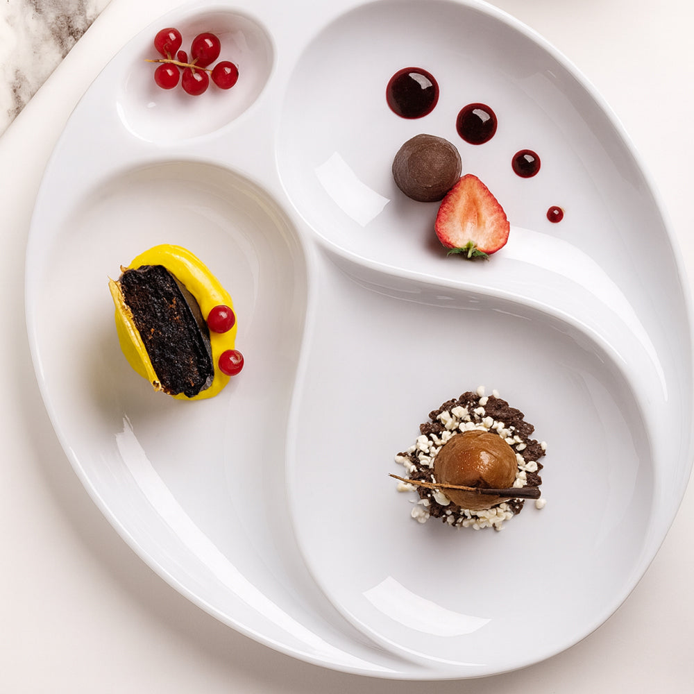34.5 x 29 cm - Tognana Gourmet Piatto Presentazione 4 Scomparti In Porcellana Set 2 Pz