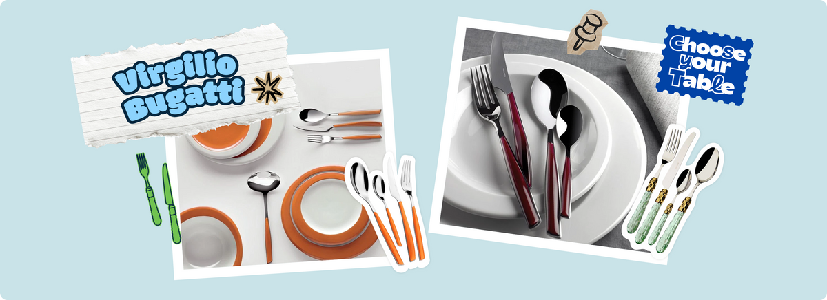 Set di coltelli e posate Bugatti Cristallo in acciaio inox.