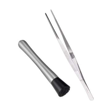 Pinza in acciaio metallico lucido e pestello grigio con base nera zigrinata, su sfondo bianco.