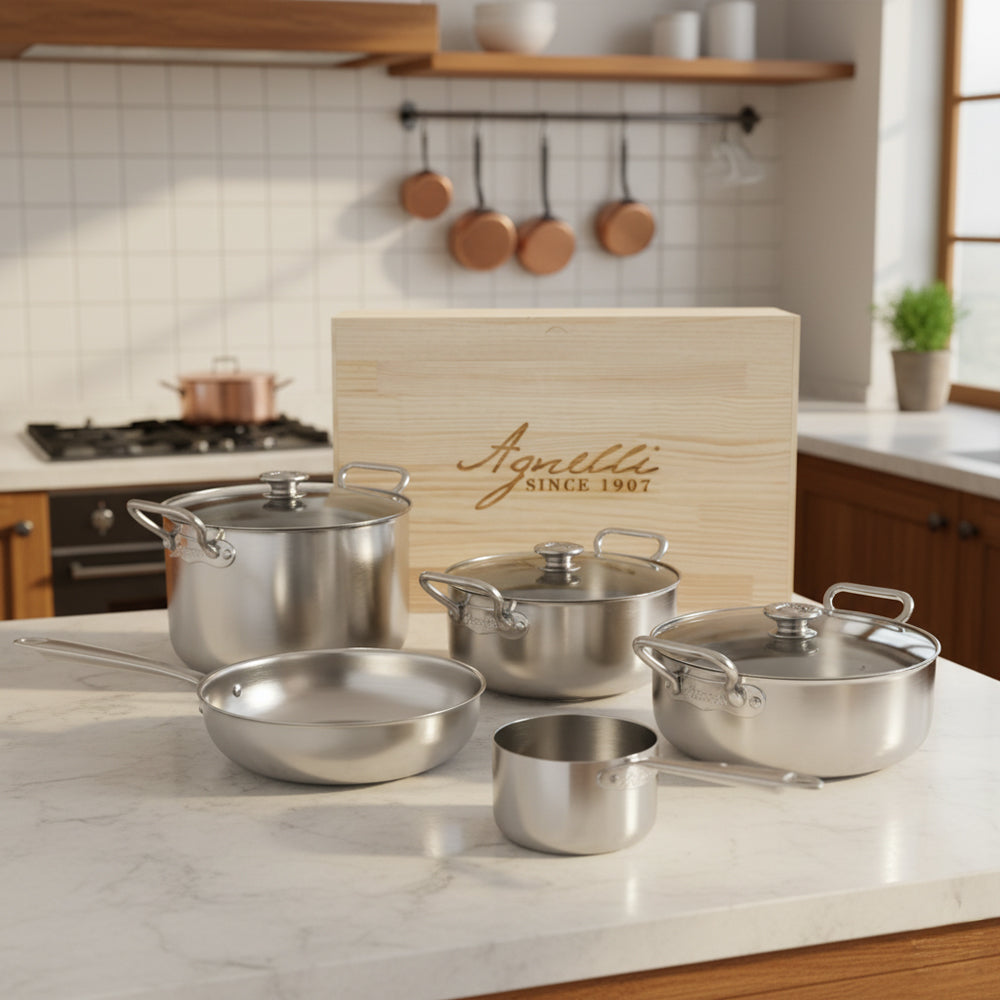 Agnelli Alu-Inox 3-Ply Alu-Inox Inductie Kookgarnituur Set van 8 St.