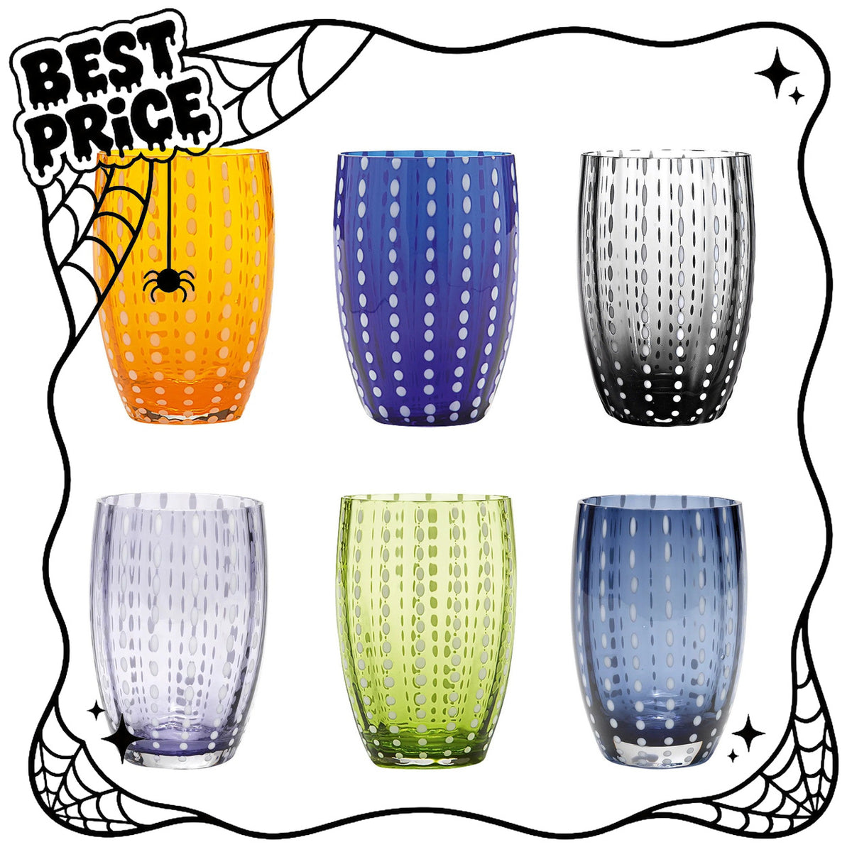 Zafferano Perle Laguna Multicolore - Lot de 6 Verres à Eau 32 cl