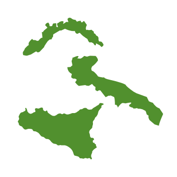 Mappa stilizzata verde delle regioni italiane Liguria, Toscana, Sicilia e Sardegna su sfondo bianco.