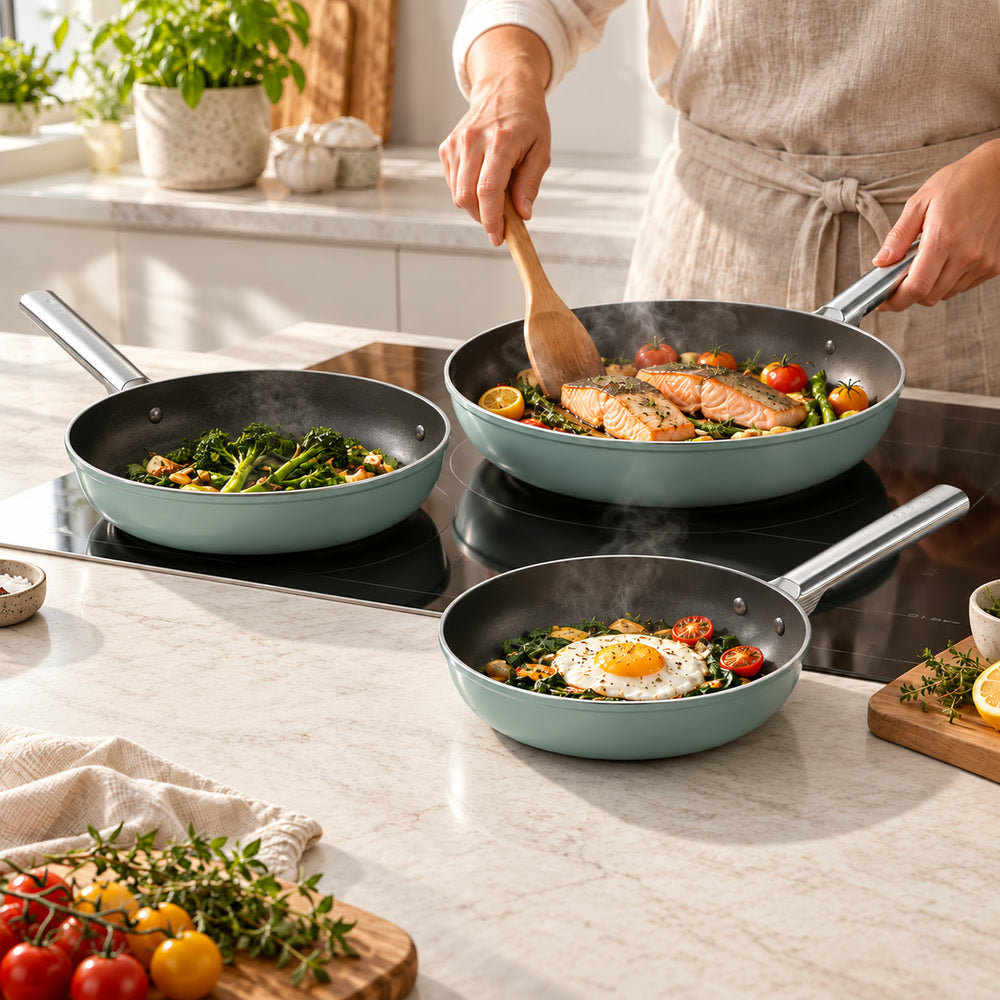 20-24-28 cm - Cookware Set Lage Koekenpannen van Aluminium met Keramische Coating - Set van 3