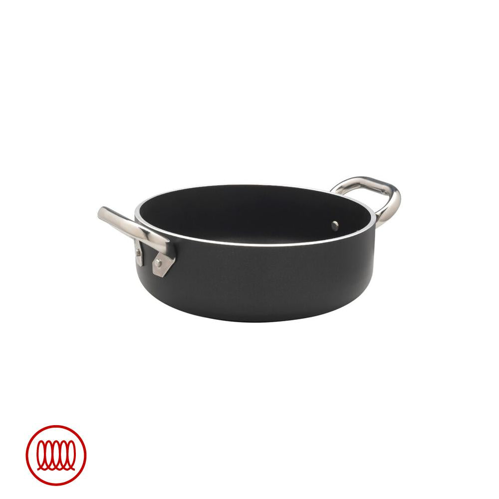 Agnelli AlBlack Niedriger Induktions-Topf aus Antihaft-Aluminium 5mm mit 2 Edelstahlgriffen