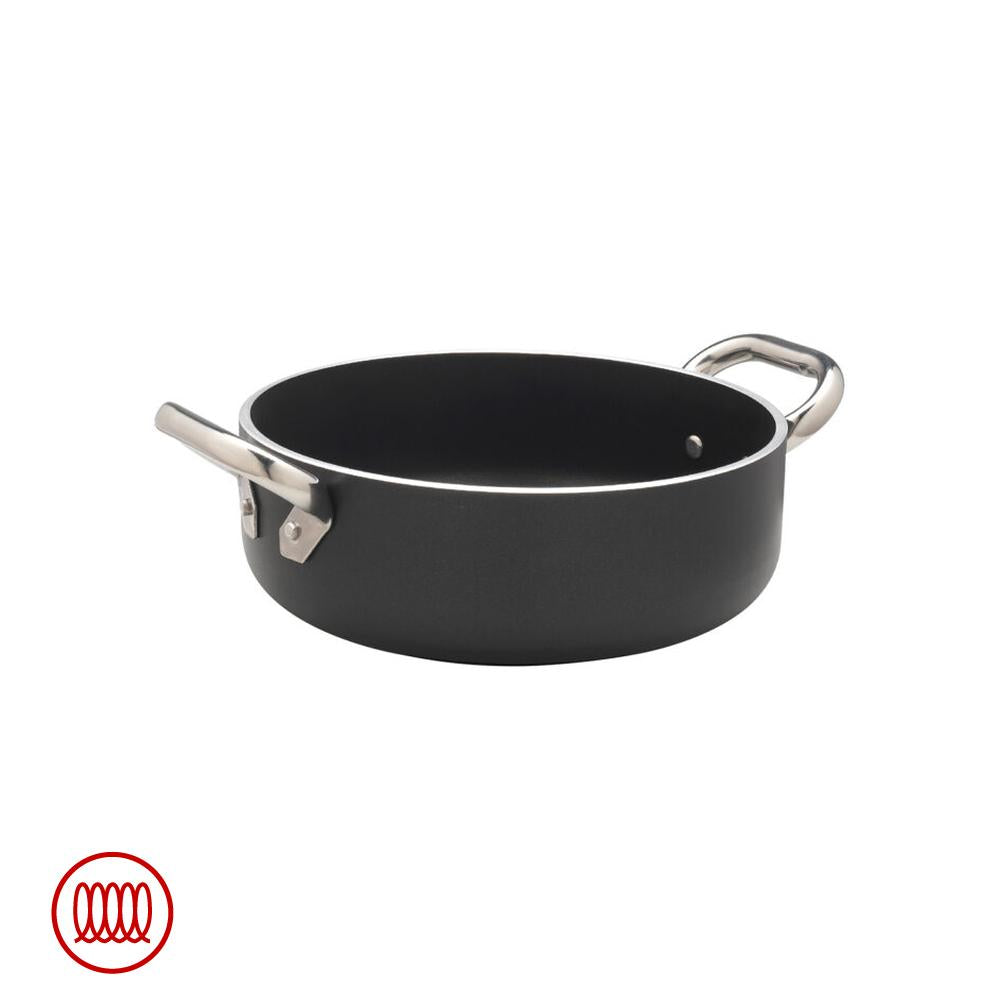 Agnelli AlBlack Niedriger Induktions-Topf aus Antihaft-Aluminium 5mm mit 2 Edelstahlgriffen