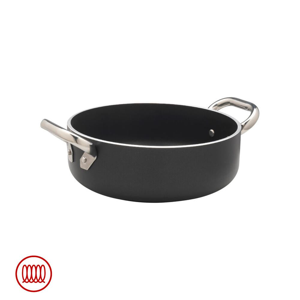 Agnelli AlBlack Niedriger Induktions-Topf aus Antihaft-Aluminium 5mm mit 2 Edelstahlgriffen